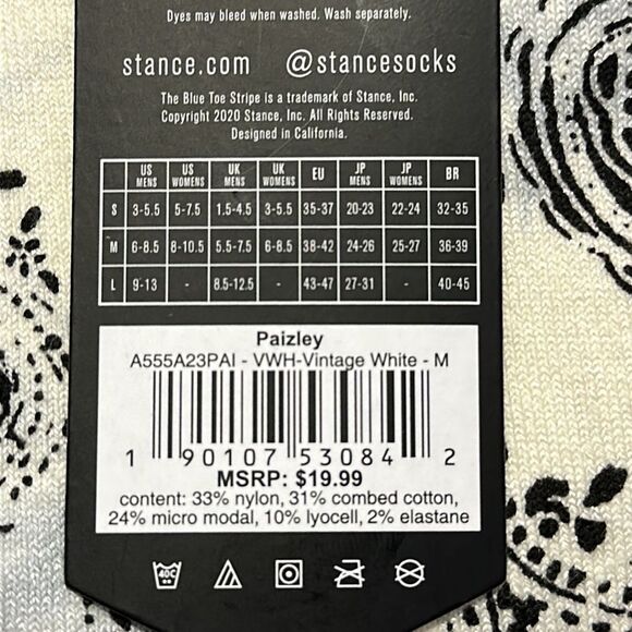 STANCE UNISEX NWT BUTTERBLEND W/INFIKNIT CREW HEIGHT MEDIUM PAIZLEY VINTAGE - Picture 7 of 7